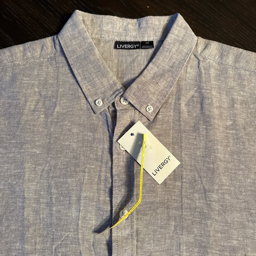 Men's Linen Blend Gray Button-Up Short Sleeve Shirt NWT - Picture 3 of 6